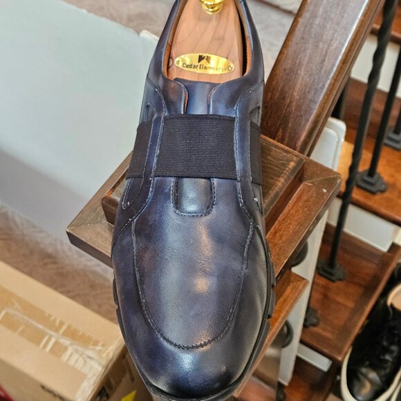 Moral Code Men's Erast Leather Slip-On Sneaker, Blue/Black, Sz 12 - Picture 10 of 16